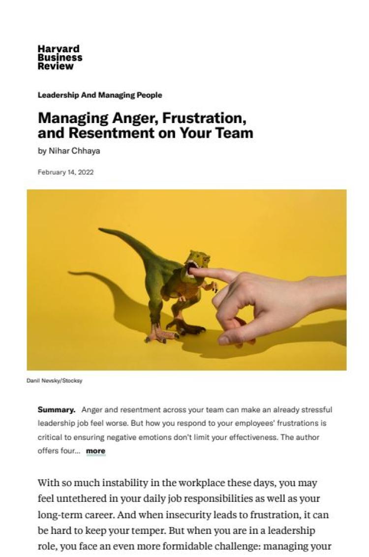 Managing Anger, Frustration, and Resentment on Your Team