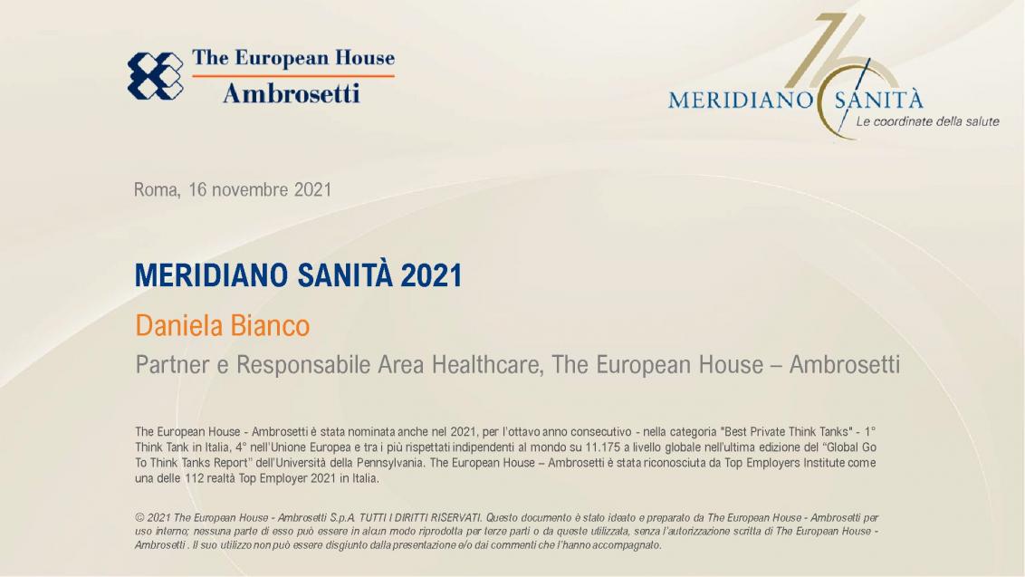 Meridiano Sanità 2021 - Presentation by Daniela Bianco